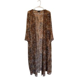 Sky Plus Leopard Print Sheer Long Kimono Robe Women’s Lightweight Duster